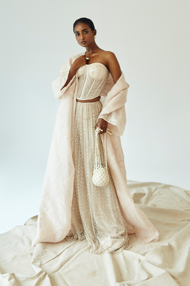 Ivory Embellished Net Co-ord Set (3-Piece) - Image 2