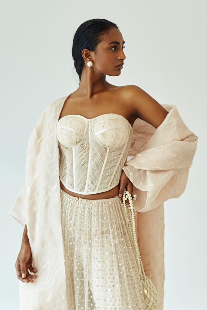 Ivory Embellished Net Co-ord Set (3-Piece) - Image 3