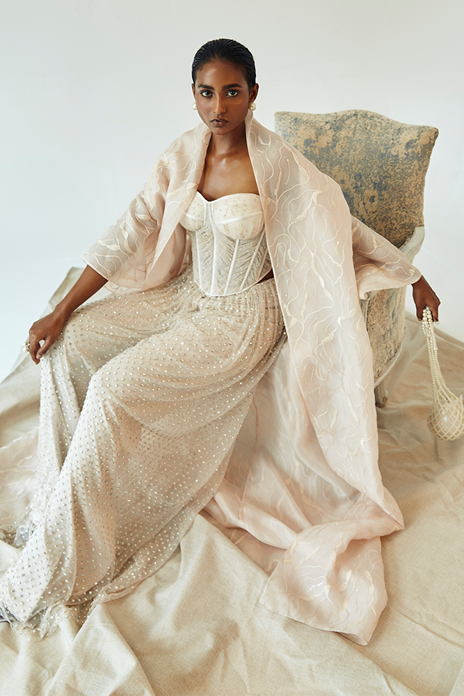 Ivory Embellished Net Co-ord Set (3-Piece) - Image 4