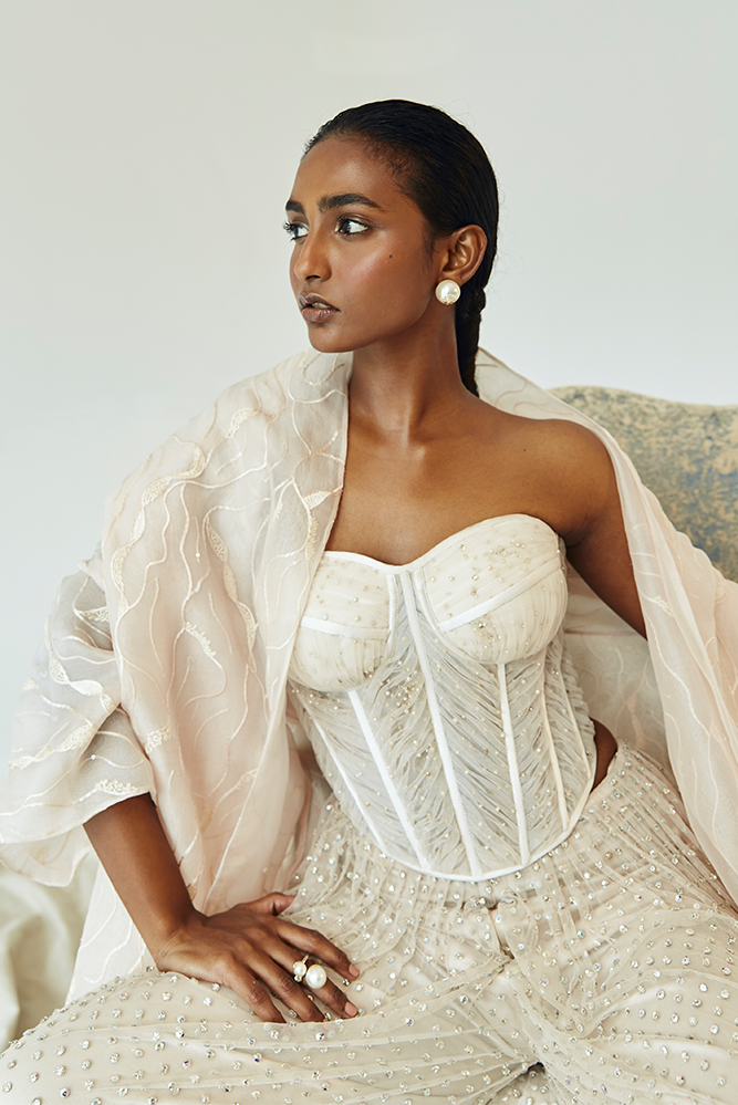 Ivory Embellished Net Co-ord Set (3-Piece) - Image 5