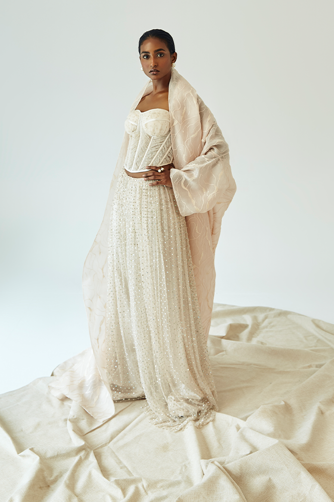 Ivory Embellished Net Co-ord Set (3-Piece) - Image 8