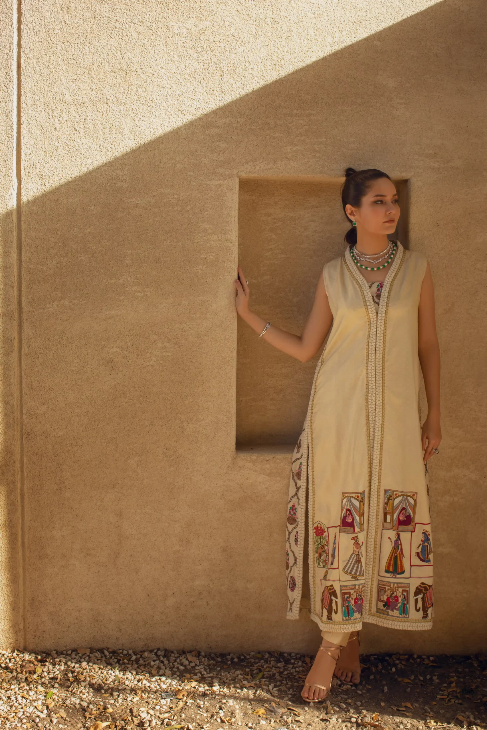 Off-White Miniature Embroidered Raw Silk Coat (2-Piece) - Image 2