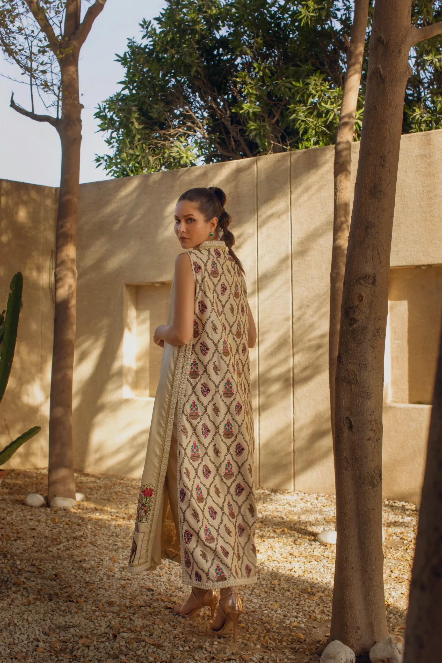 Off-White Miniature Embroidered Raw Silk Coat (2-Piece) - Image 3