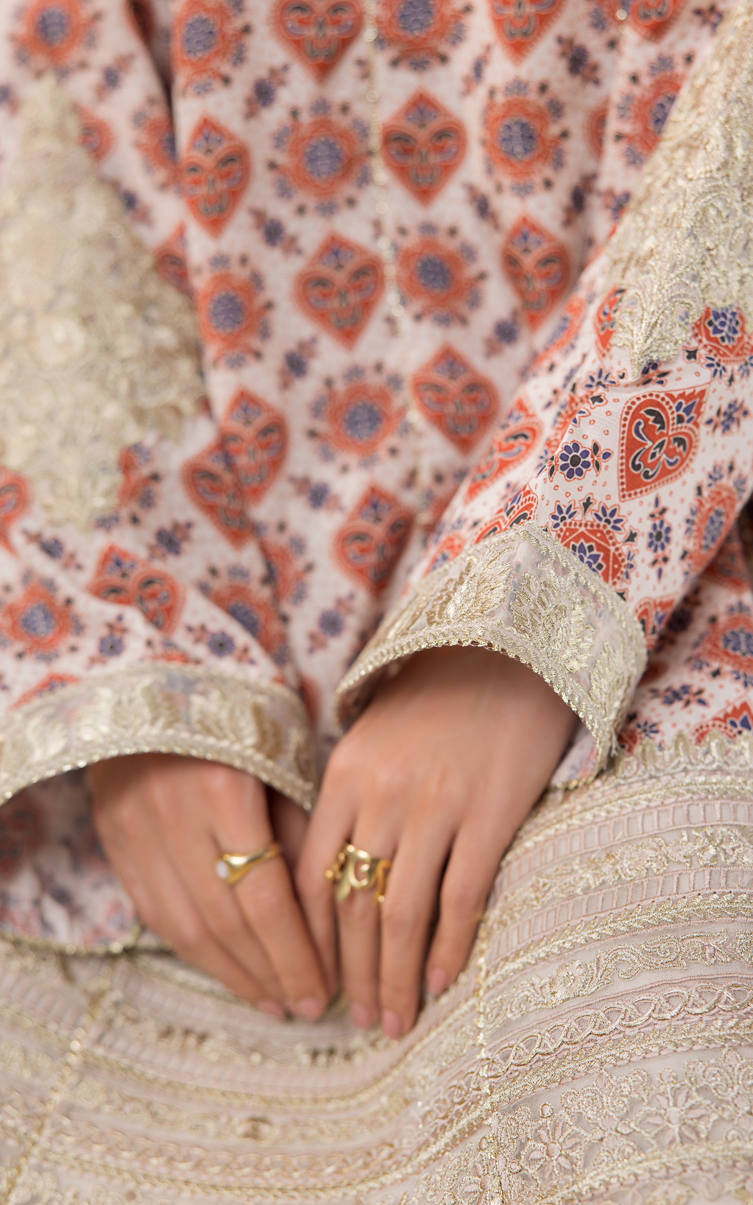 Ivory Rust Zari Embroidered Viscose Silk Frock (2-Piece) - Image 2