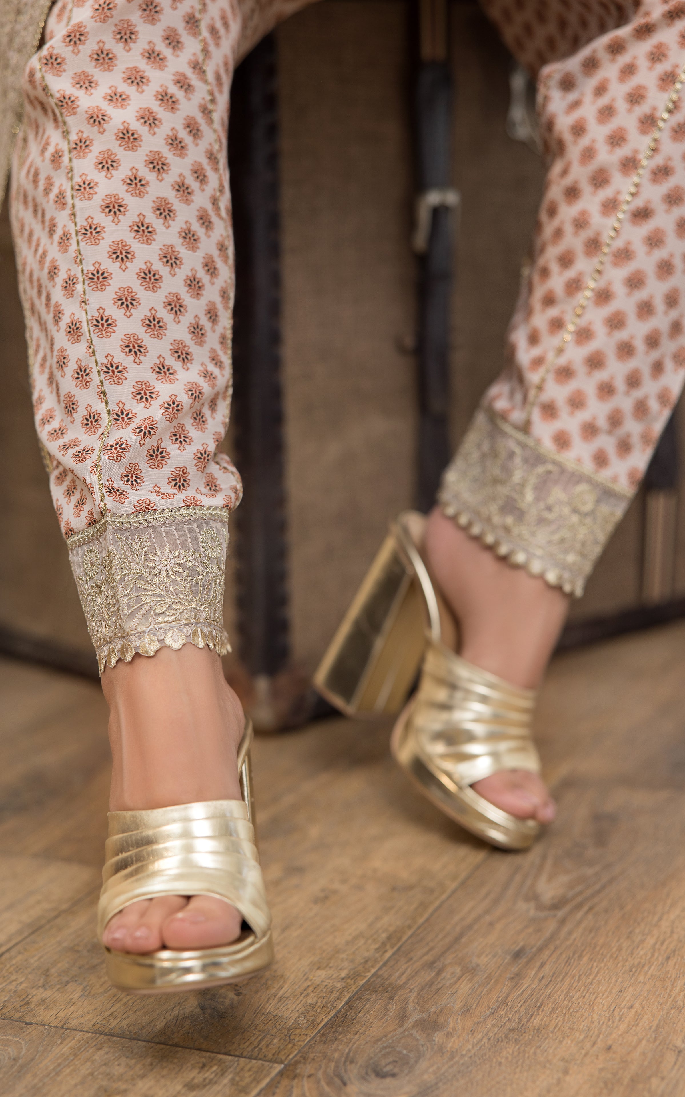 Ivory Rust Zari Embroidered Viscose Silk Frock (2-Piece) - Image 7