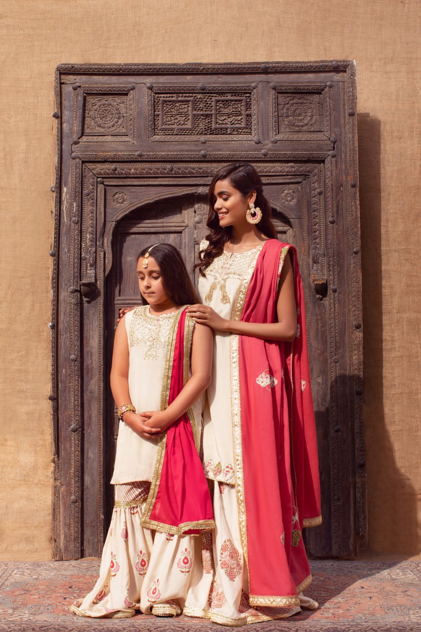 Off-White Gota Work Cotton-Silk Gharara (3-Piece) - Image 3