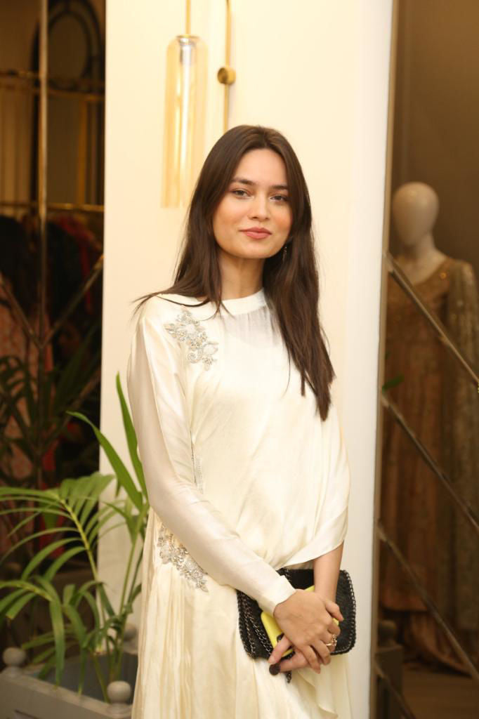 Pakistani Ivory Hand-Embellished Silk Gown (1-Pc) - Image 3