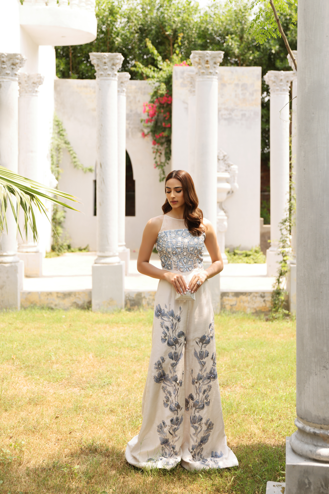 Pakistani Off-White Embellished Silk-Blend Jumpsuit (1-Pc) - Image 1