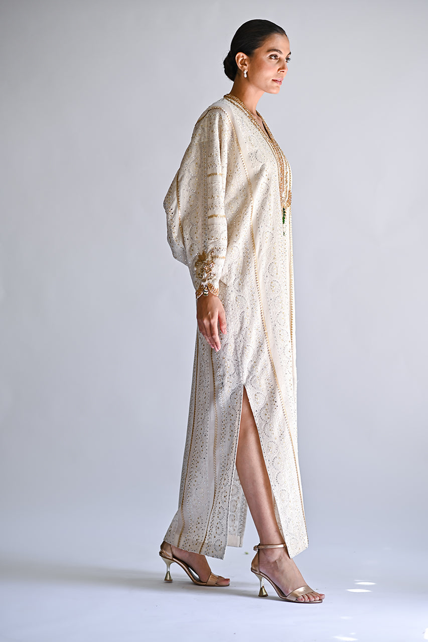 Pakistani Ivory Thread Gota Cotton Net Kaftan (2-Piece) - Image 2