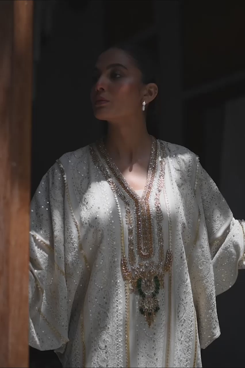 Pakistani Ivory Thread Gota Cotton Net Kaftan (2-Piece) - Image 5