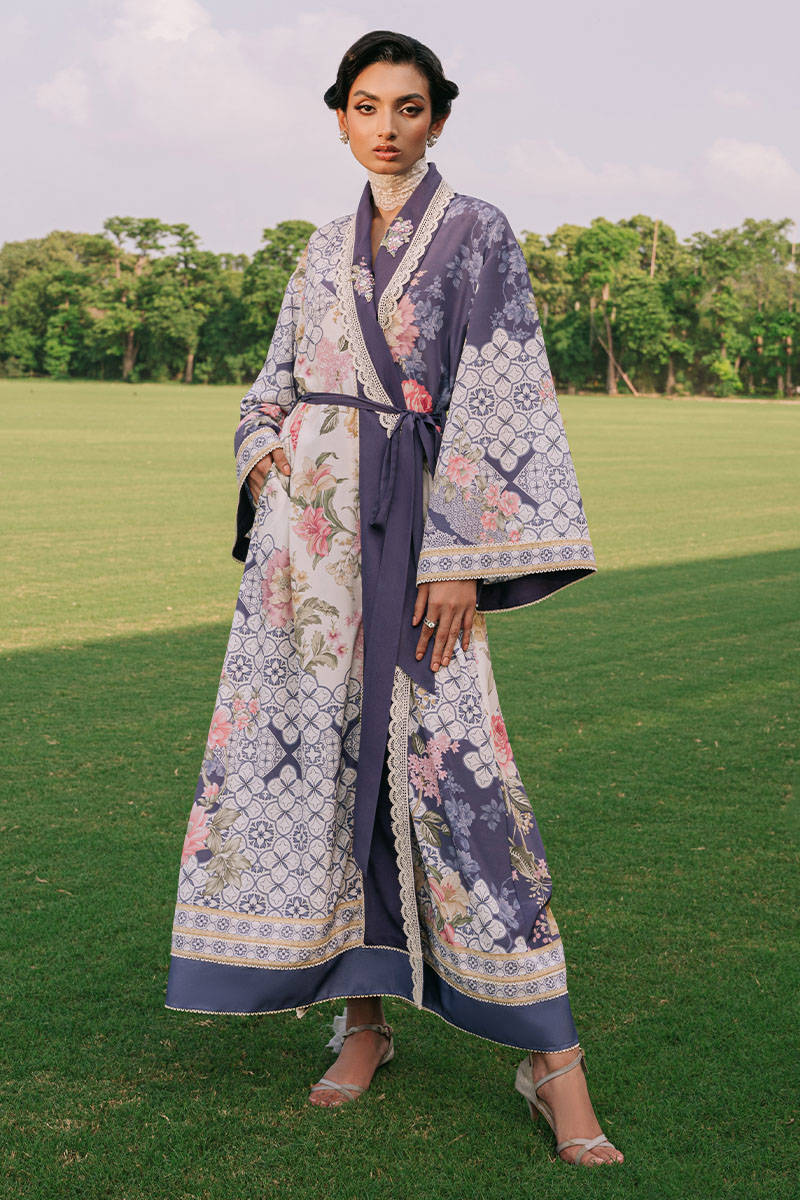 Ivory and Purple Printed Grip Kimono (1-Pc) - Image 1