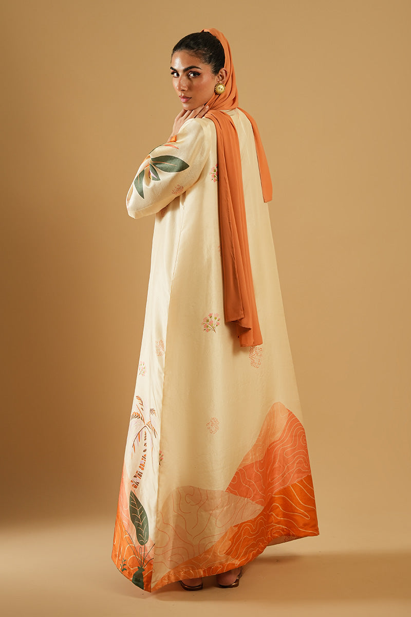 Pakistani Off-White Printed Pure Raw Silk Abaya Cut (3-Piece) - Image 7