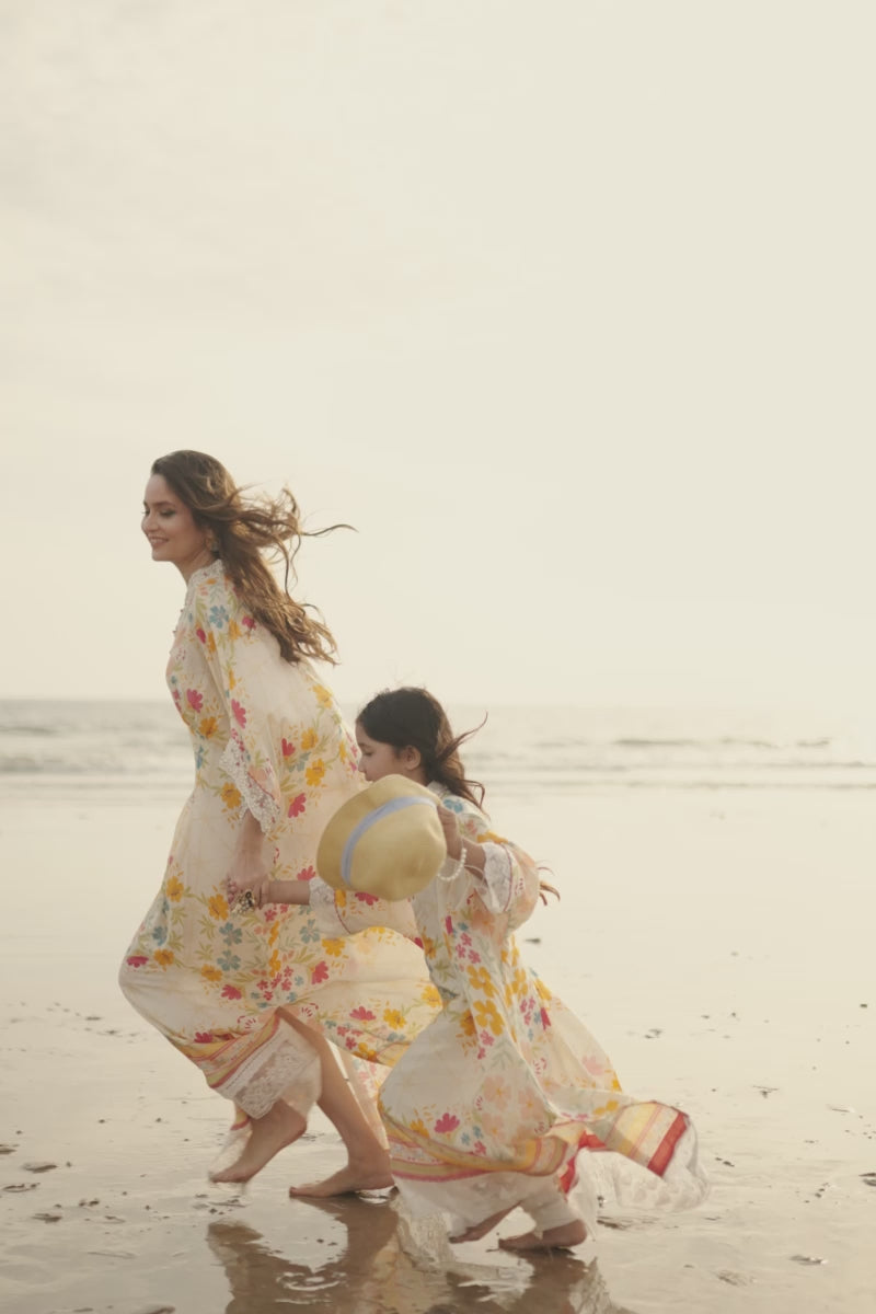 Ivory Floral Embroidered Pure Raw Silk Kaftan (1-Pc) - Image 17