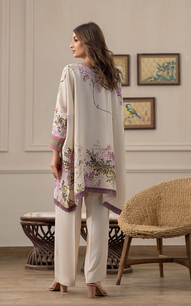 Ivory Printed Viscose Silk Poncho (2-Piece) - Image 5