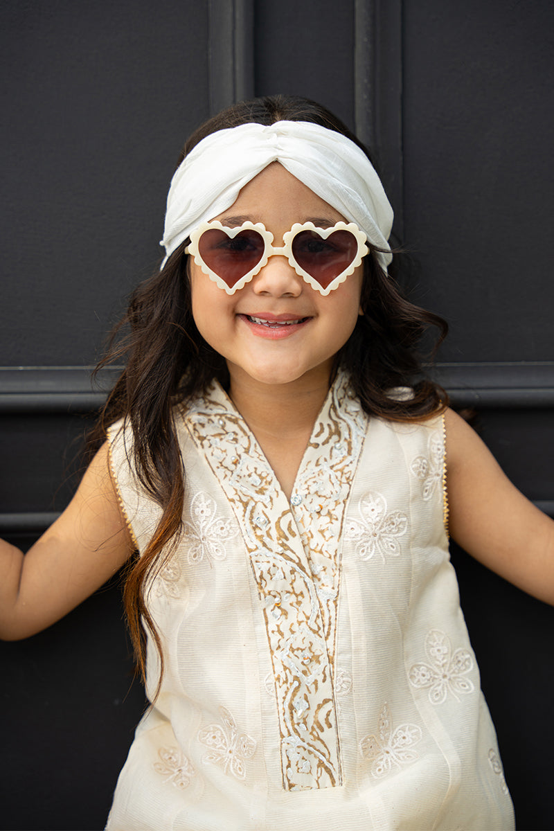 Ivory Embroidered Cotton Organza Kalidar (2-Piece) - Image 2