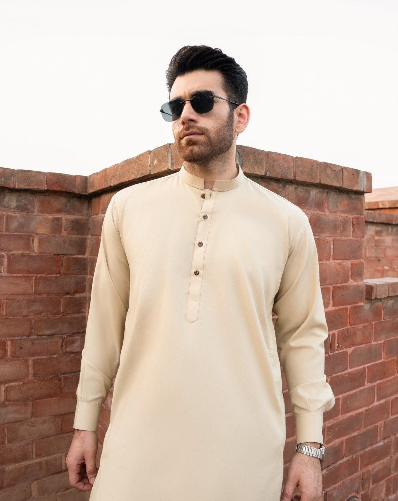 Ivory Plain Blended Fabric Kurta Pajama (2-Piece) - Image 3