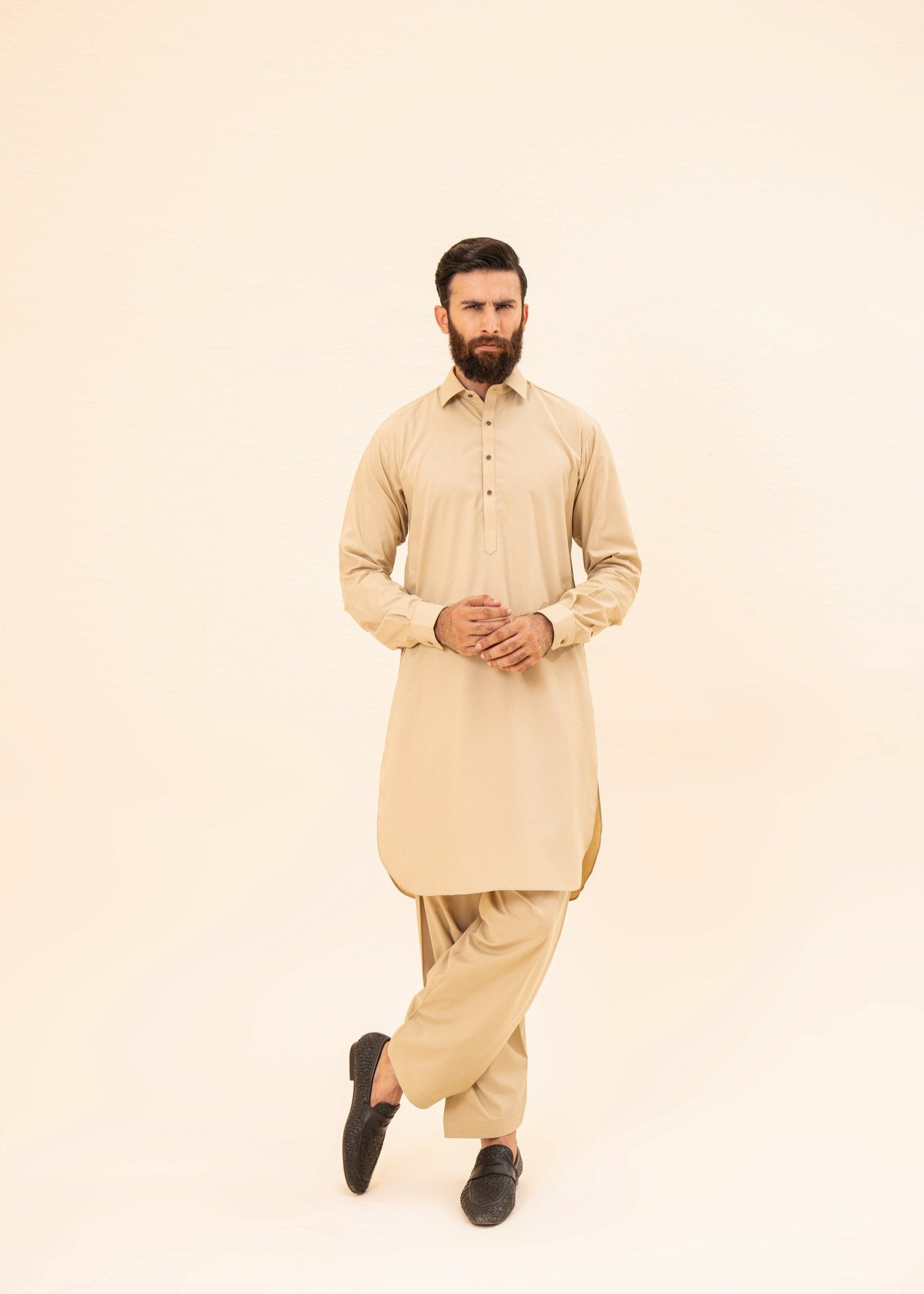 Ivory Plain Blended Fabric Kurta Pajama (2-Piece) - Image 4