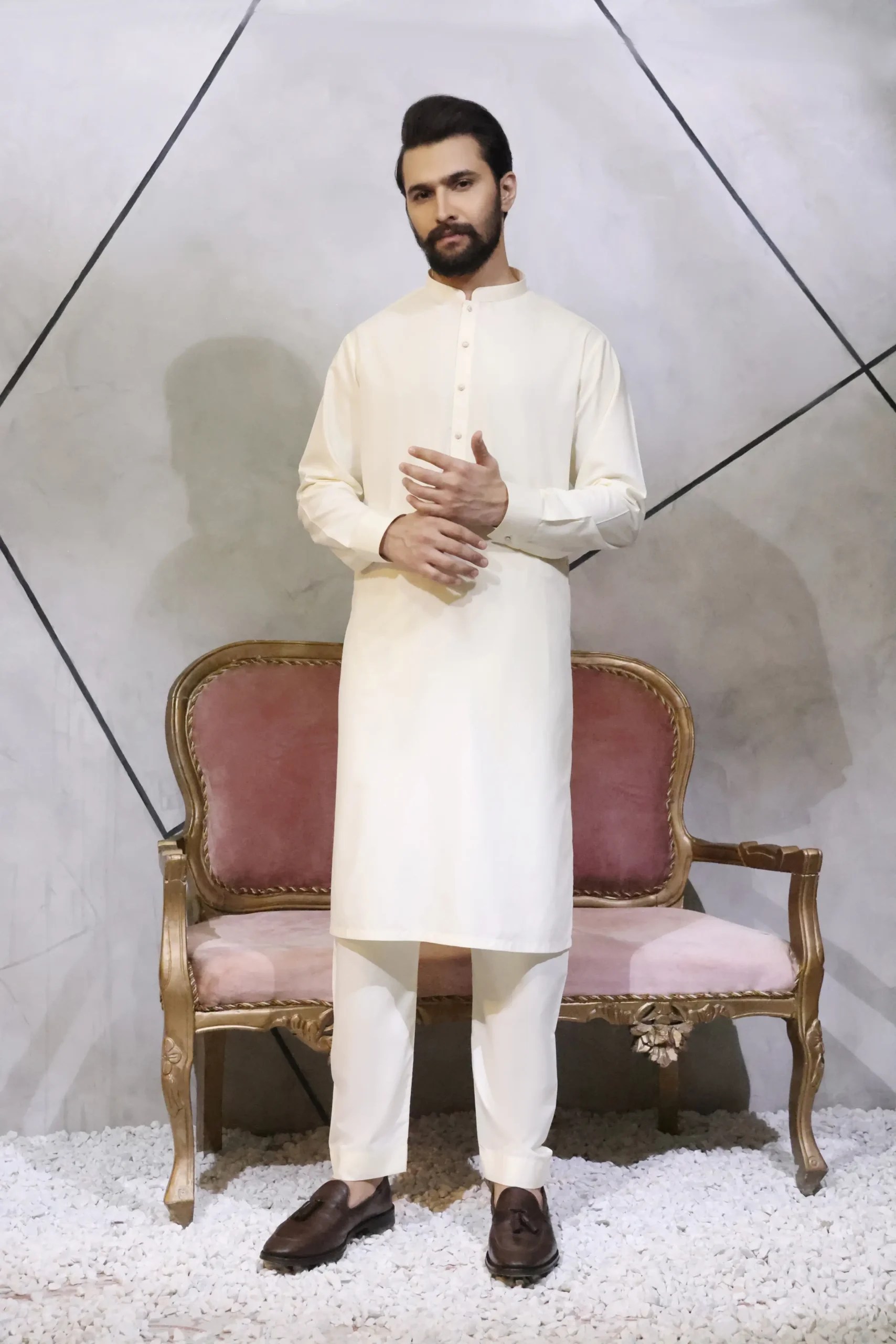 Ivory White Cotton Kurta Pajama Set (2-Piece) - Image 1