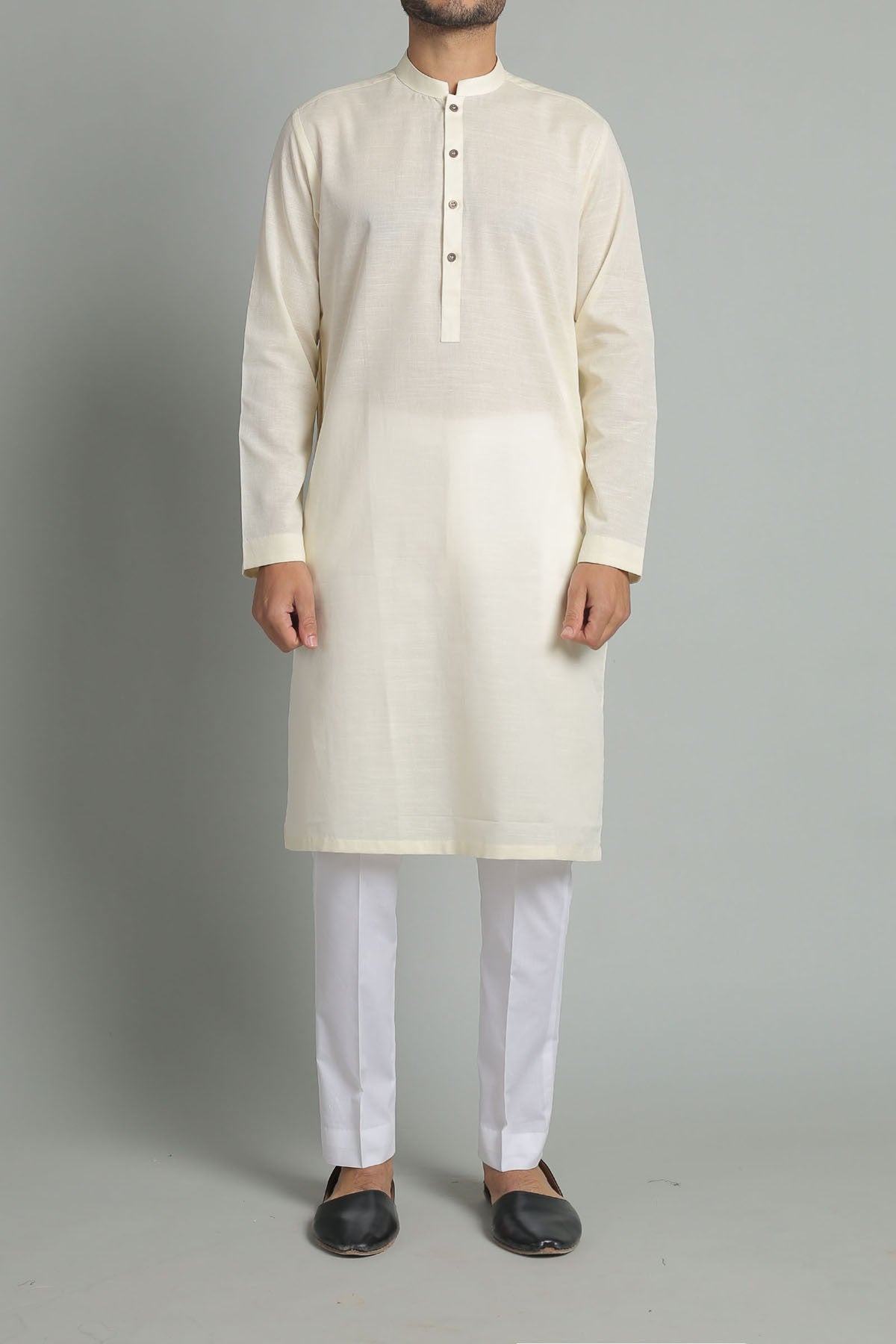 Off-White Slub Khaddar Kurta Pajama (2-Piece) - Image 1