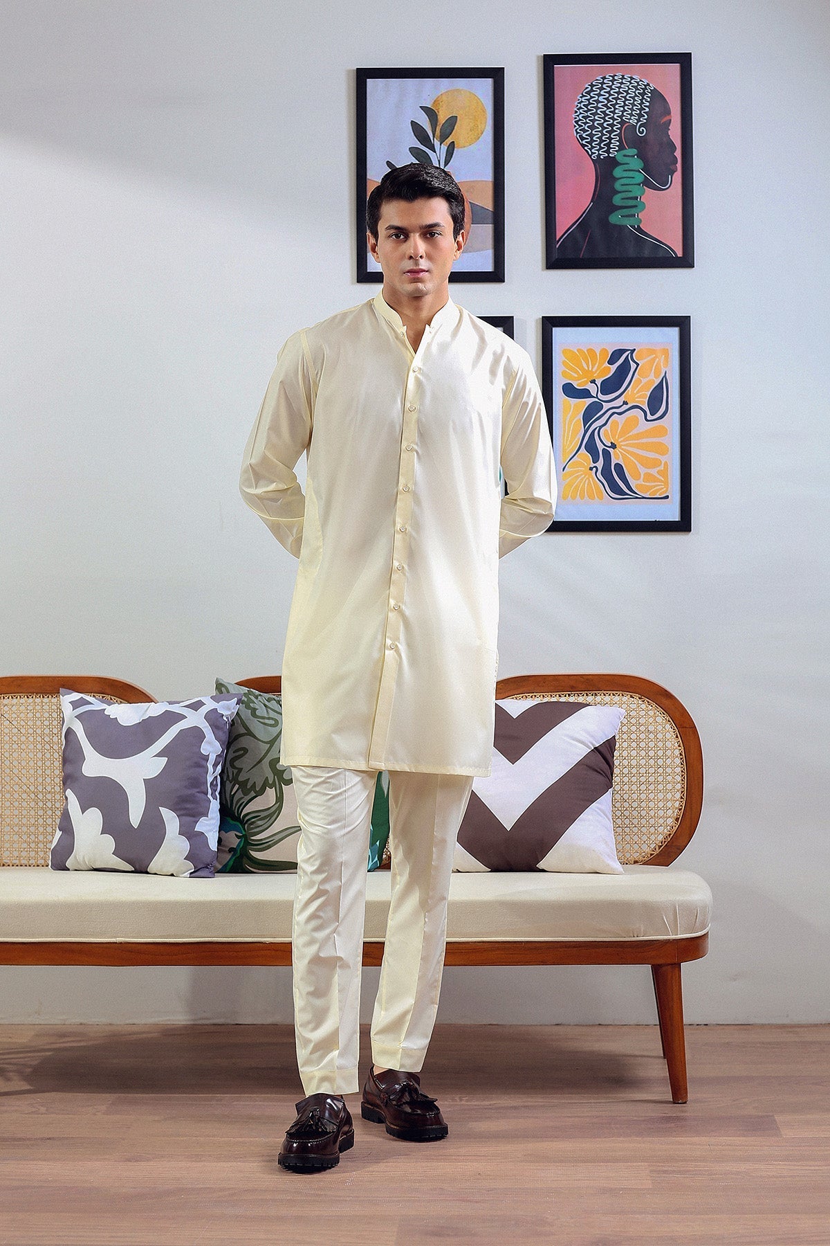 Cream Wash-and-Wear Kurta Pajama (2-Piece) - Image 1
