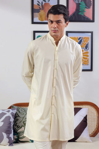 Cream Wash-and-Wear Kurta Pajama (2-Piece) - Image 11