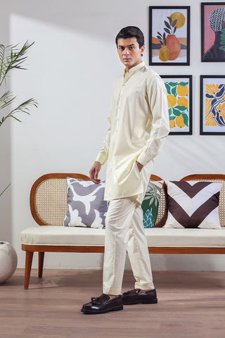 Cream Wash-and-Wear Kurta Pajama (2-Piece) - Image 2