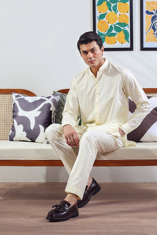 Cream Wash-and-Wear Kurta Pajama (2-Piece) - Image 3