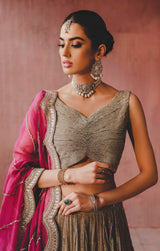 Off-White Crystal-Encrusted Net Lehenga (3-Piece) - Image 3