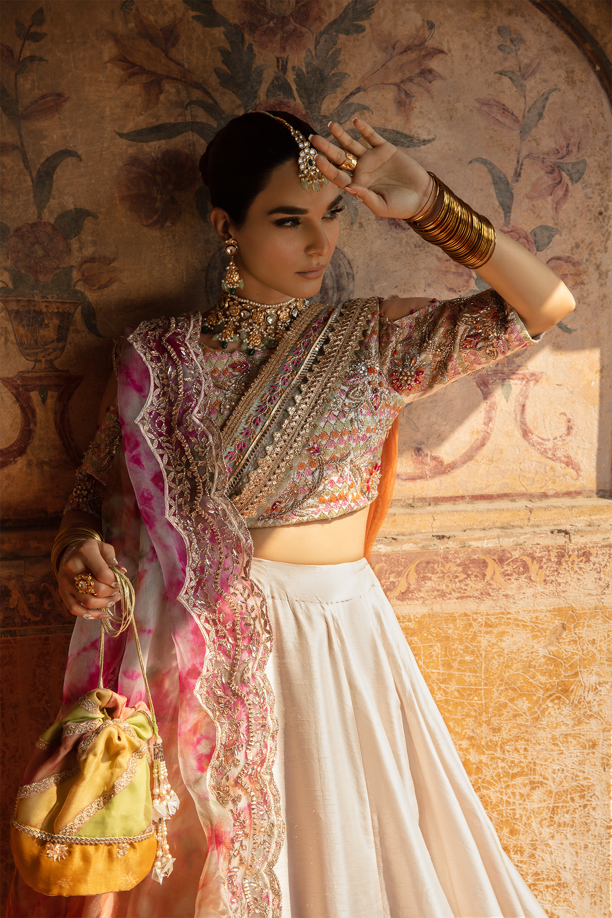 Off-White Embellished Raw Silk Lehnga Choli (3-Piece) - Image 7