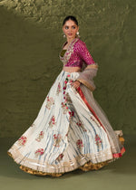 Pakistani Off White & Hot Pink Embellished Rawsilk Lehenga (3-Piece) - Image 8