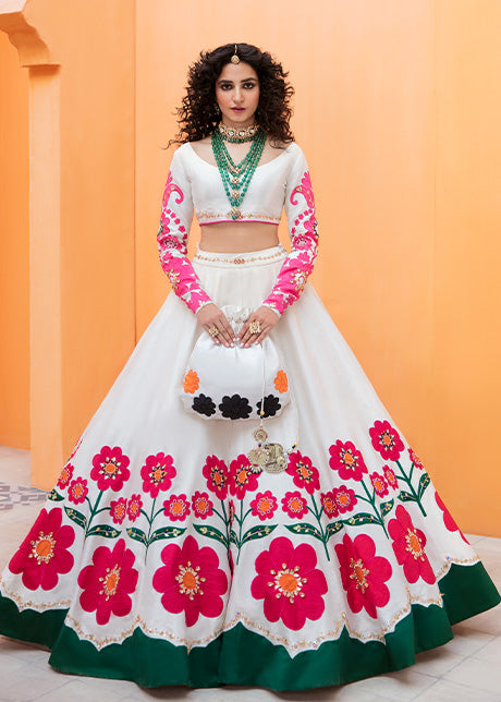 Ivory Embroidered Silk Lehenga Choli (3-Piece) - Image 1