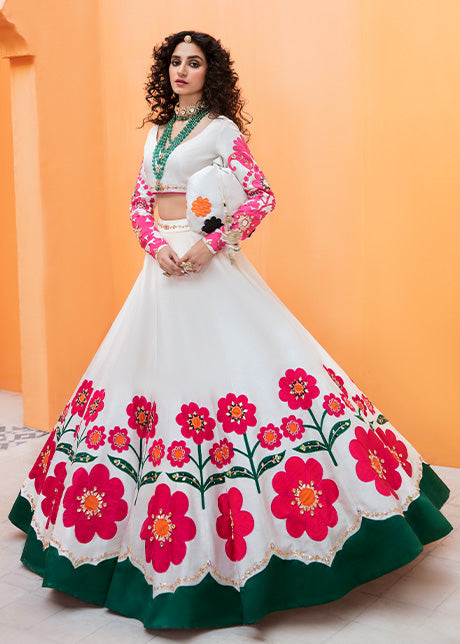 Ivory Embroidered Silk Lehenga Choli (3-Piece) - Image 6