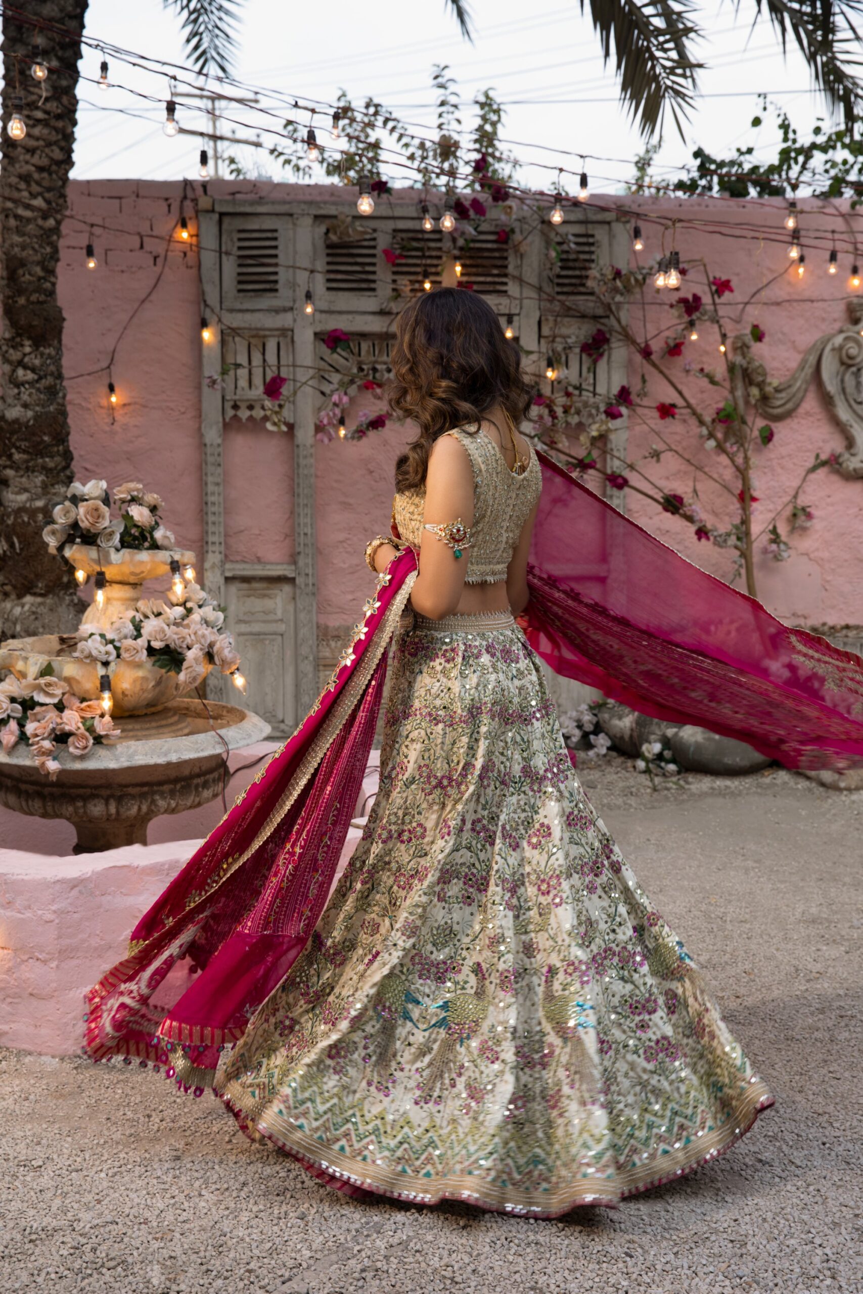 Off-White Embellished Silk Bridal Lehenga Choli (3-Piece) - Image 2