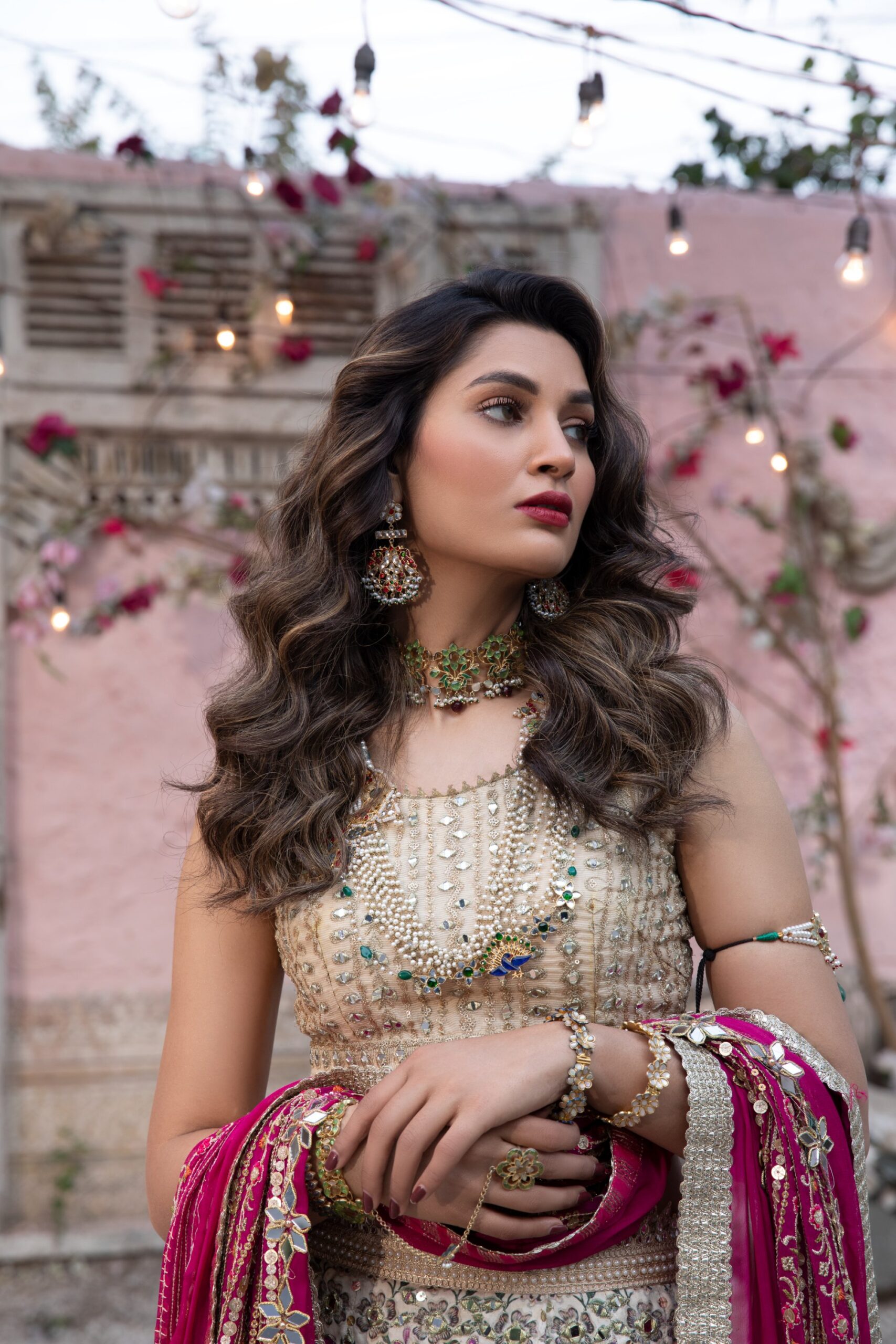 Off-White Embellished Silk Bridal Lehenga Choli (3-Piece) - Image 3