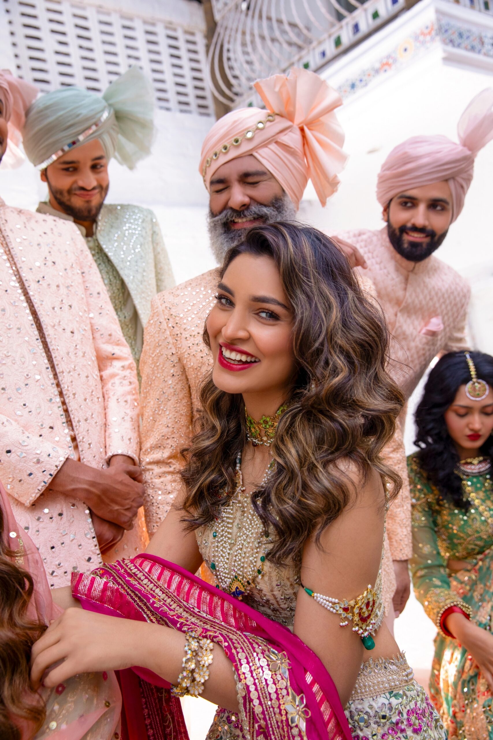 Off-White Embellished Silk Bridal Lehenga Choli (3-Piece) - Image 5