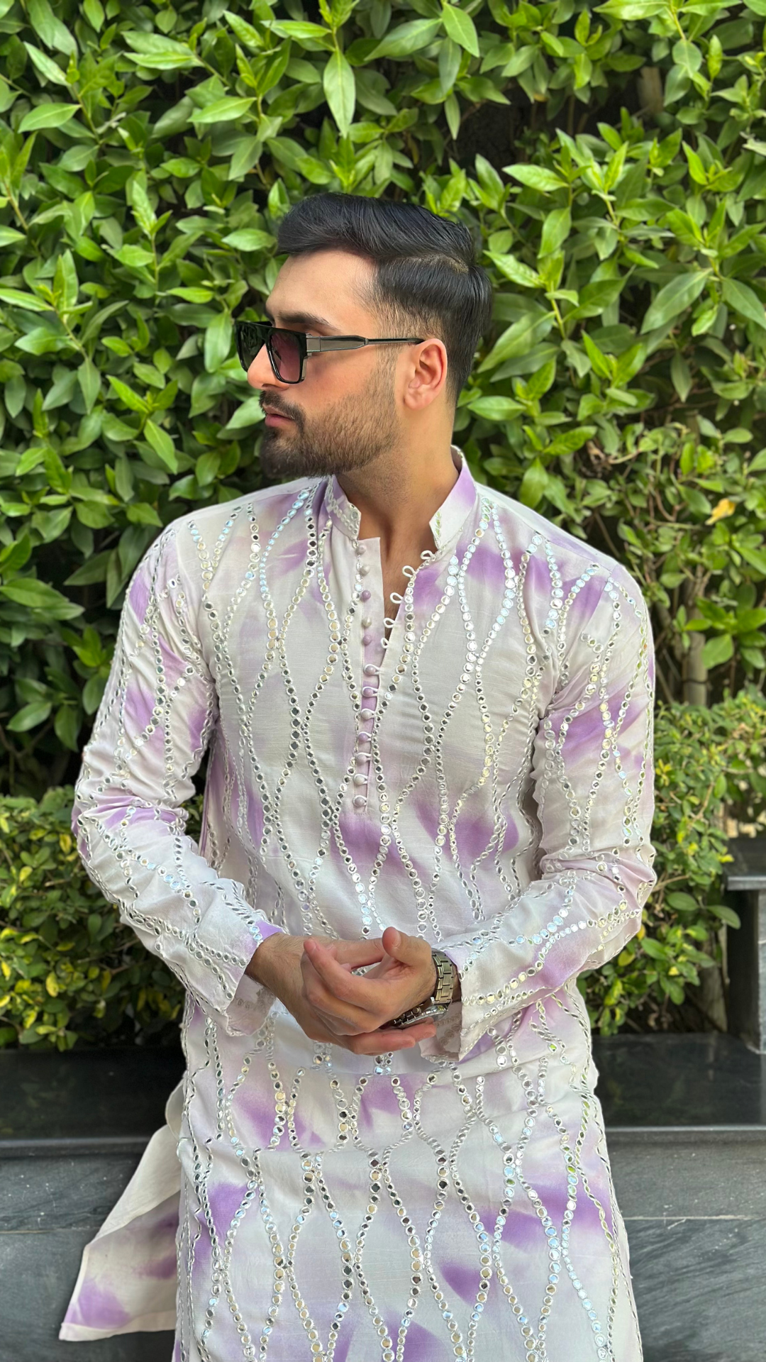 Purple Mirror-Embellished Chanderi Kurta (2-Piece) - Image 1