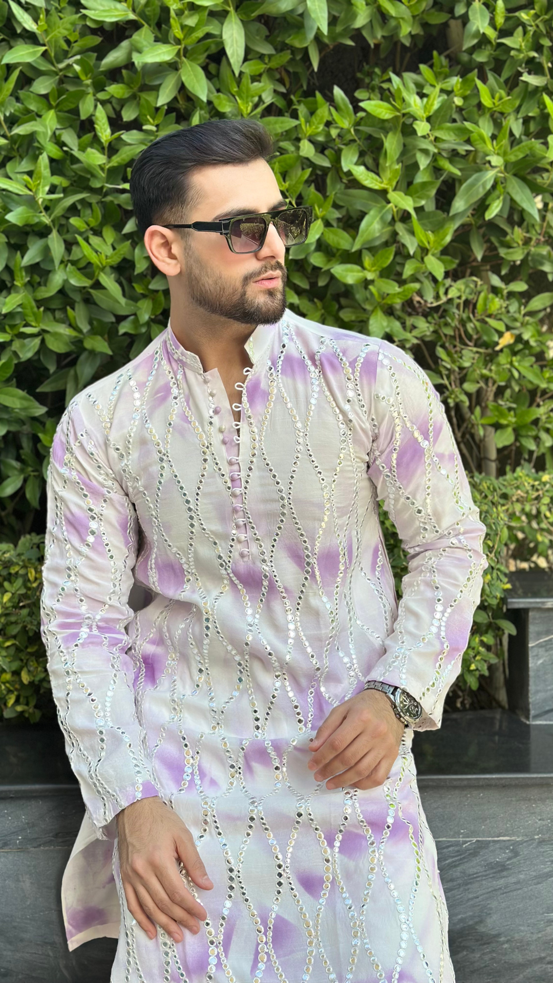 Purple Mirror-Embellished Chanderi Kurta (2-Piece) - Image 2