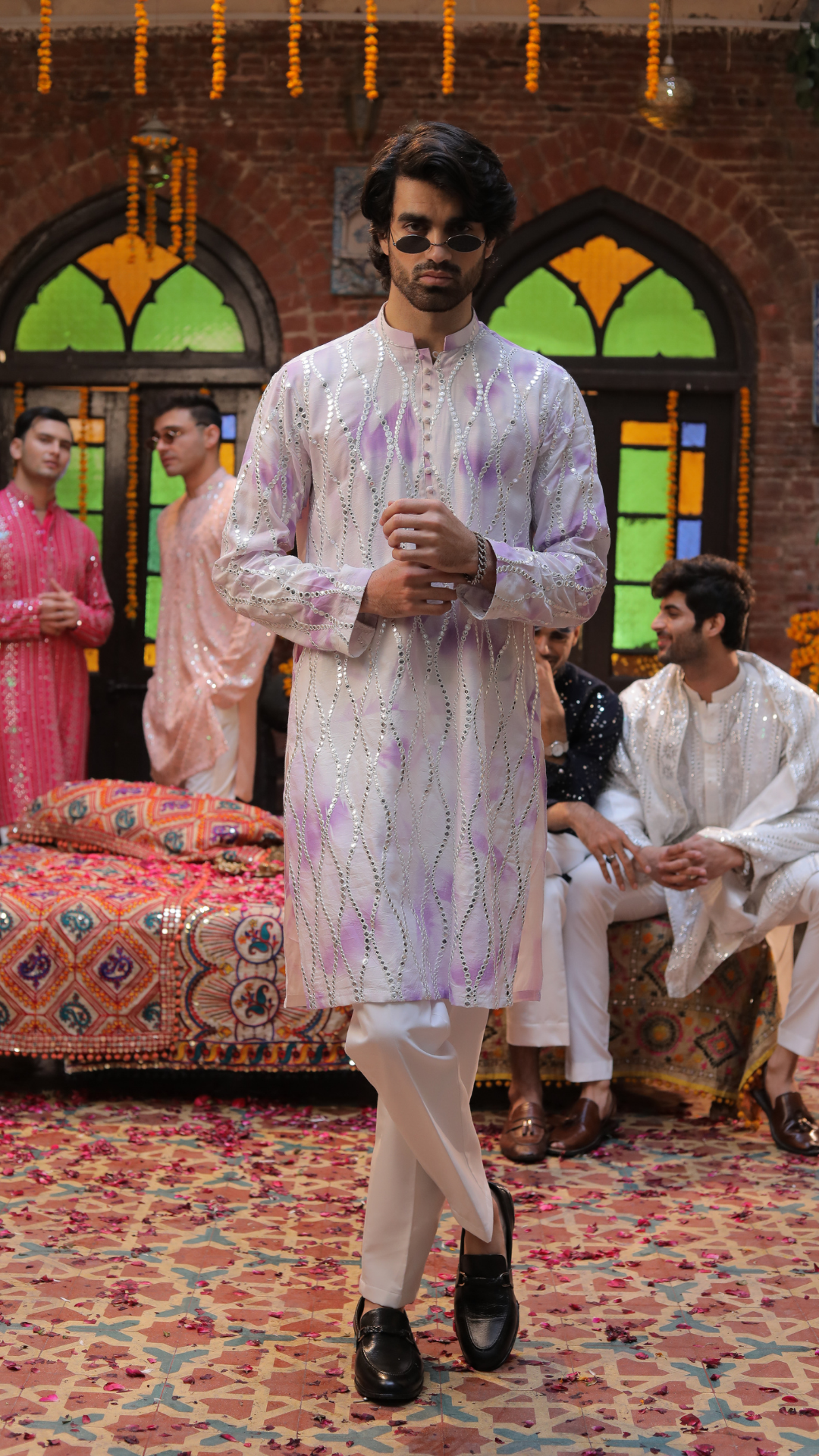 Purple Mirror-Embellished Chanderi Kurta (2-Piece) - Image 3