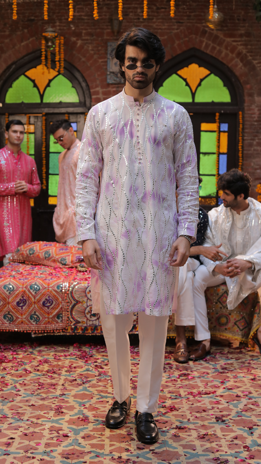 Purple Mirror-Embellished Chanderi Kurta (2-Piece) - Image 5