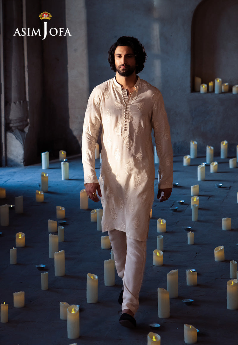 Off White Embroidered Raw Silk Kurta Set (2-Piece) - Image 2