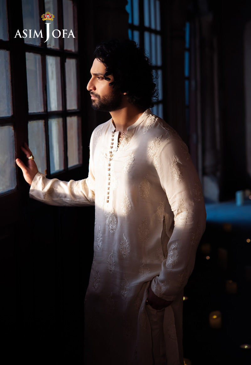 Off White Embroidered Raw Silk Kurta Set (2-Piece) - Image 3