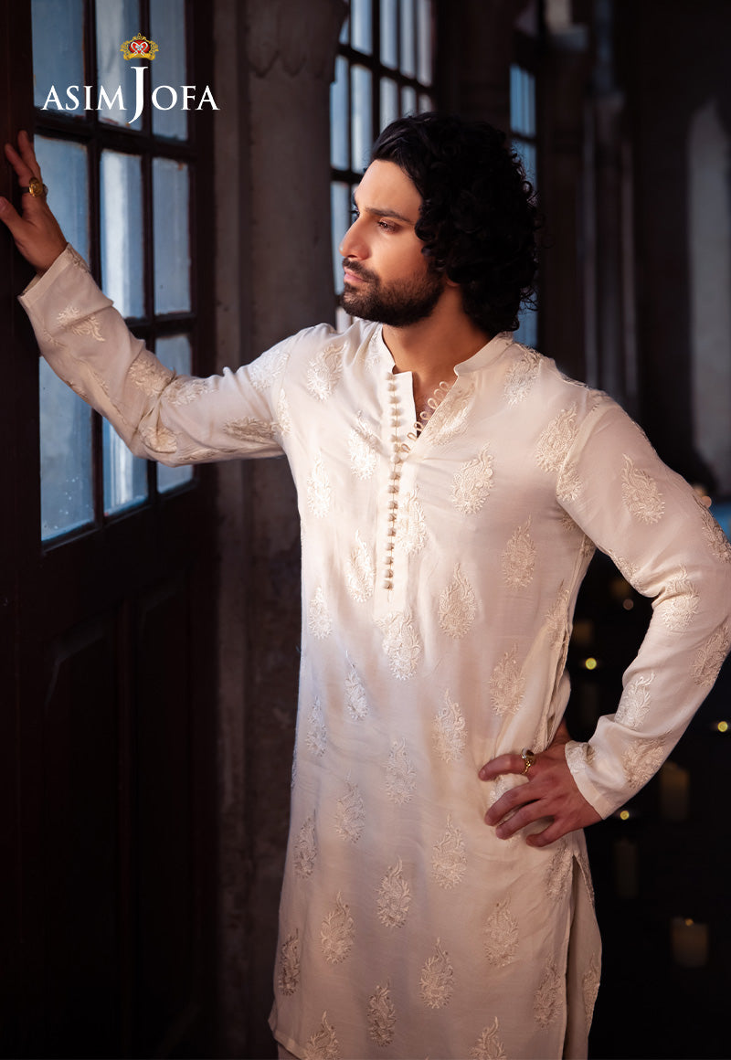 Off White Embroidered Raw Silk Kurta Set (2-Piece) - Image 5