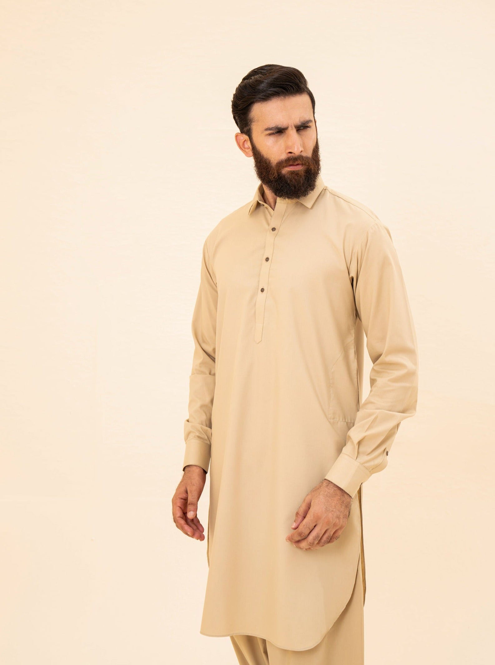 Ivory Blended Fabric French Collar Kameez Shalwar (2-Piece) - Image 1