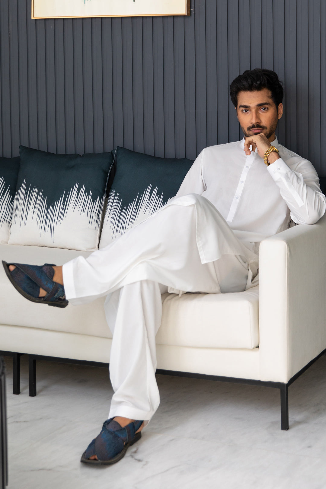 Off-White Blended Fabric Shalwar Kameez (2-Piece) - Image 3