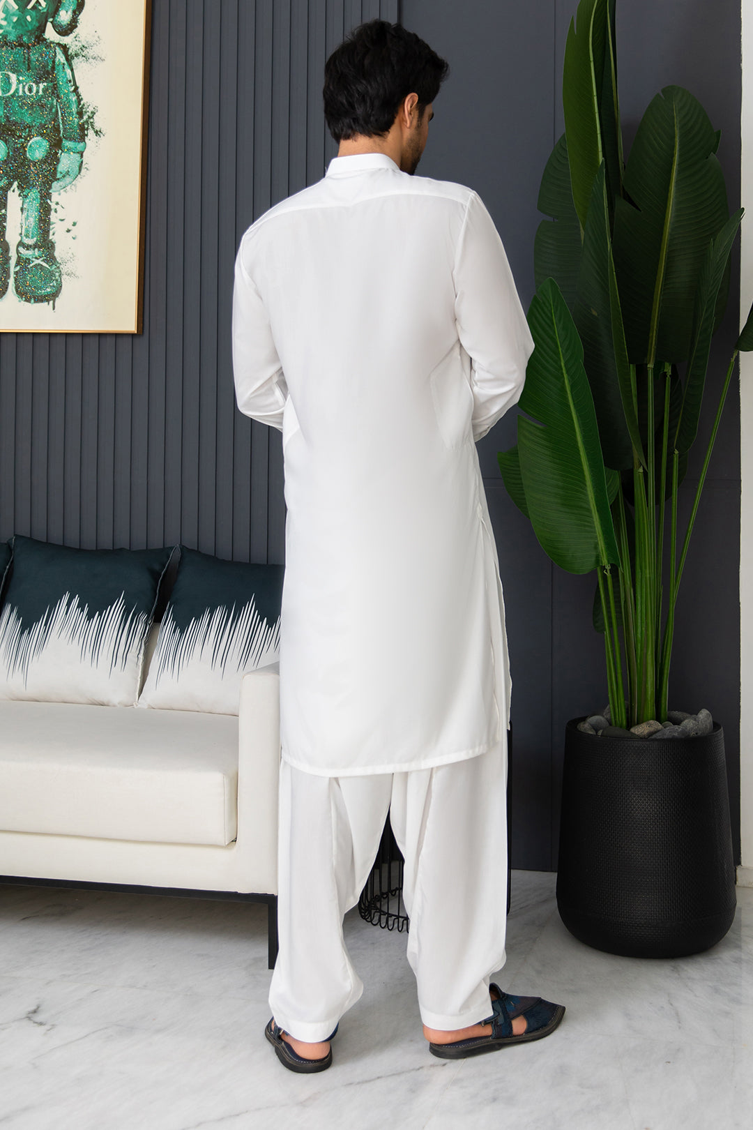Off-White Blended Fabric Shalwar Kameez (2-Piece) - Image 6