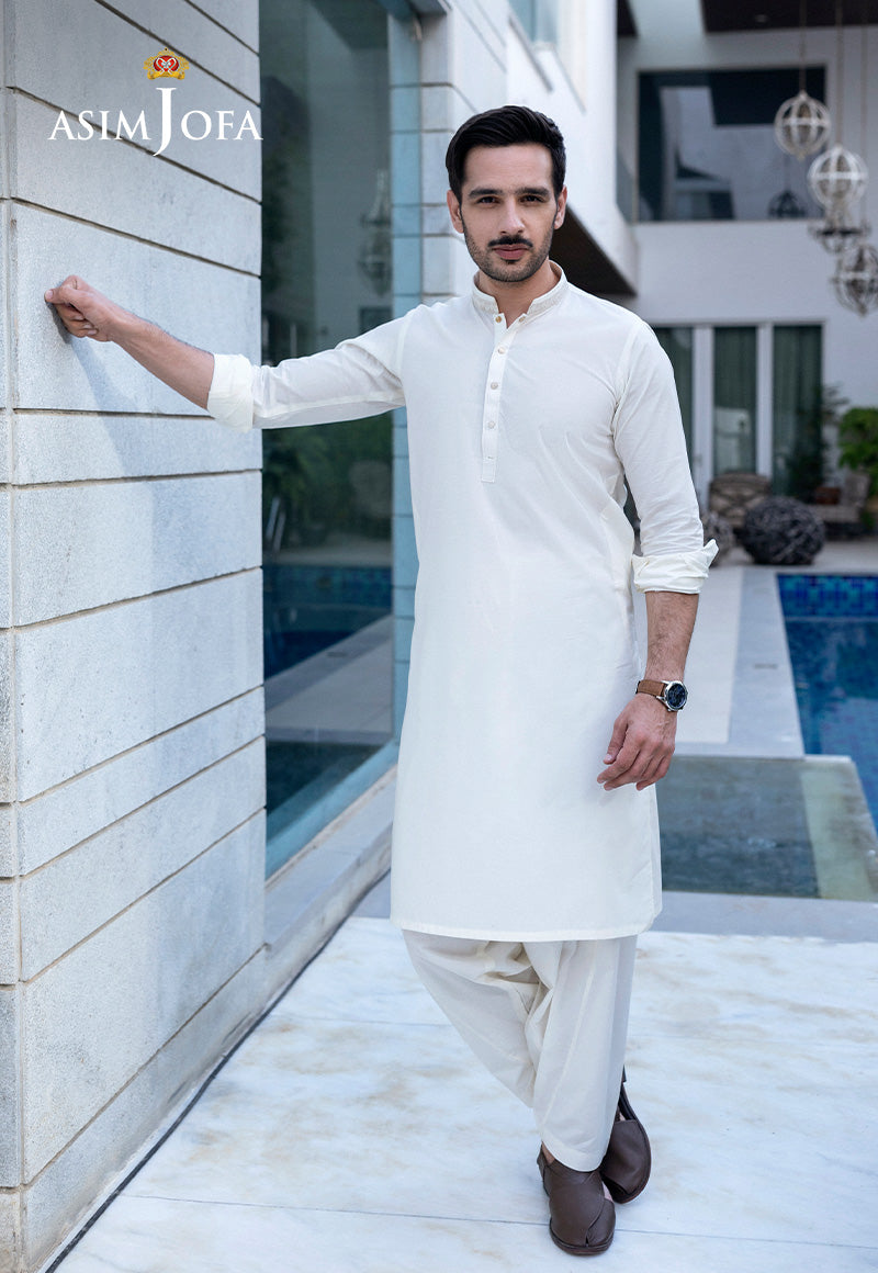 Off-White Embroidered Cotton Kurta Shalwar (2-Piece) - Image 1