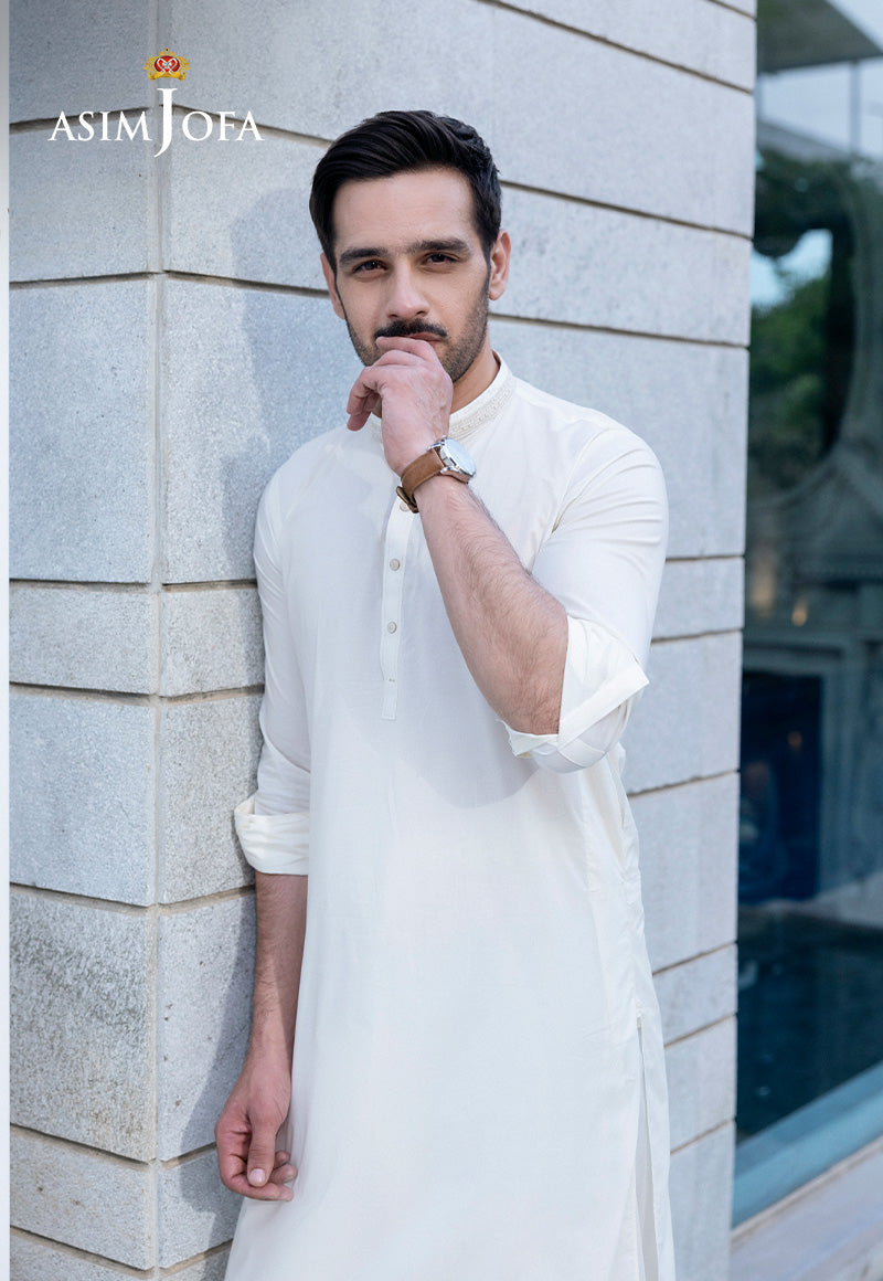 Off-White Embroidered Cotton Kurta Shalwar (2-Piece) - Image 2