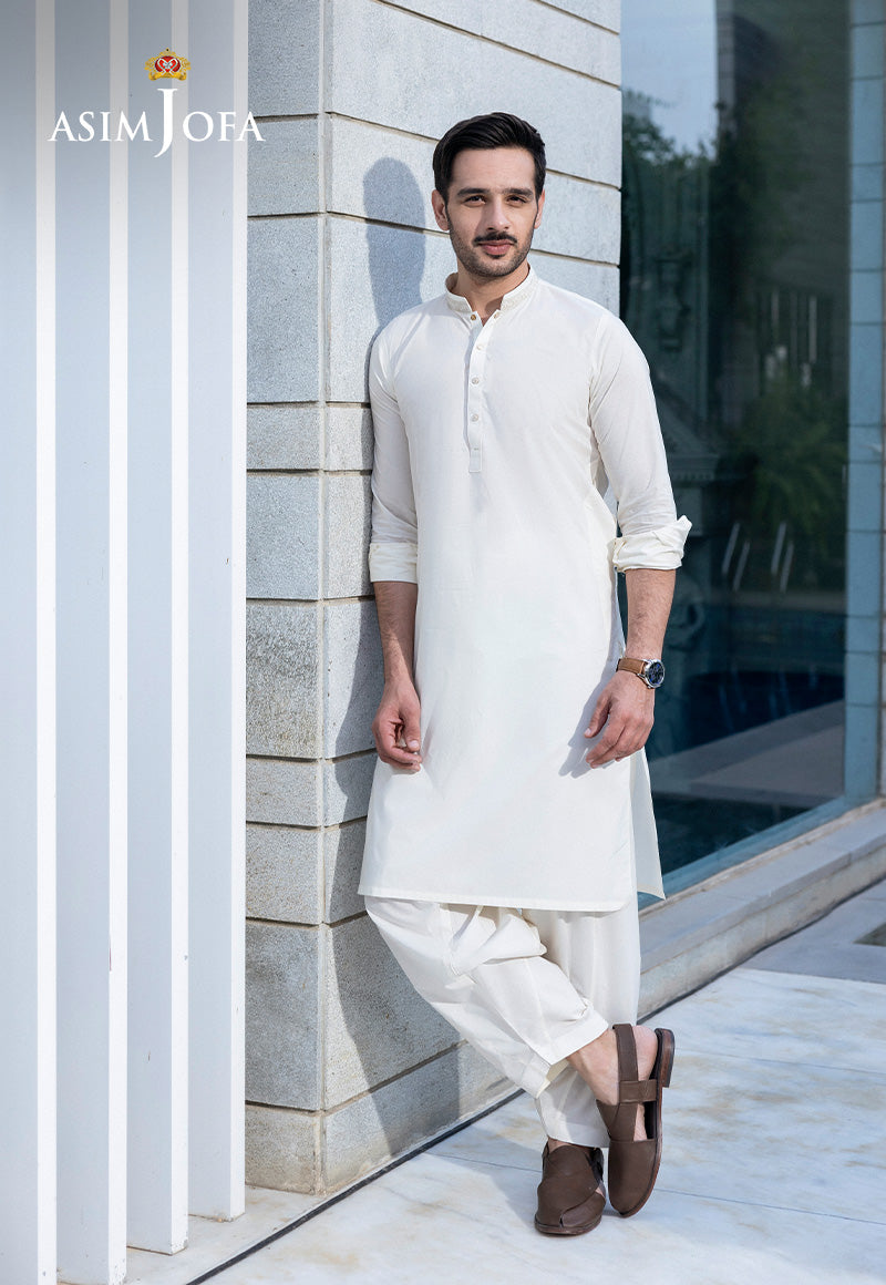 Off-White Embroidered Cotton Kurta Shalwar (2-Piece) - Image 4
