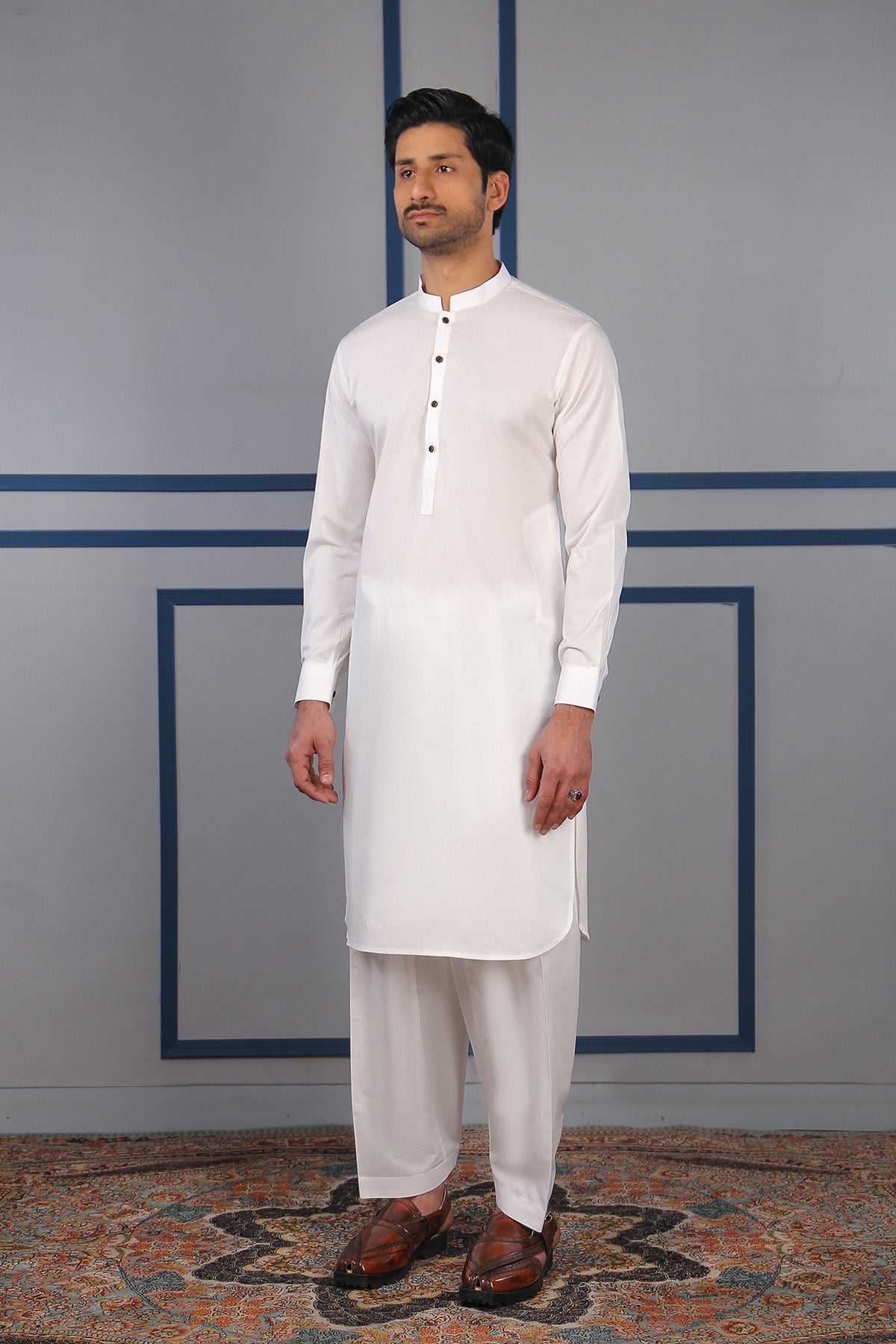 Off-White Pima Cotton Kurta Shalwar (2-Piece) - Image 2