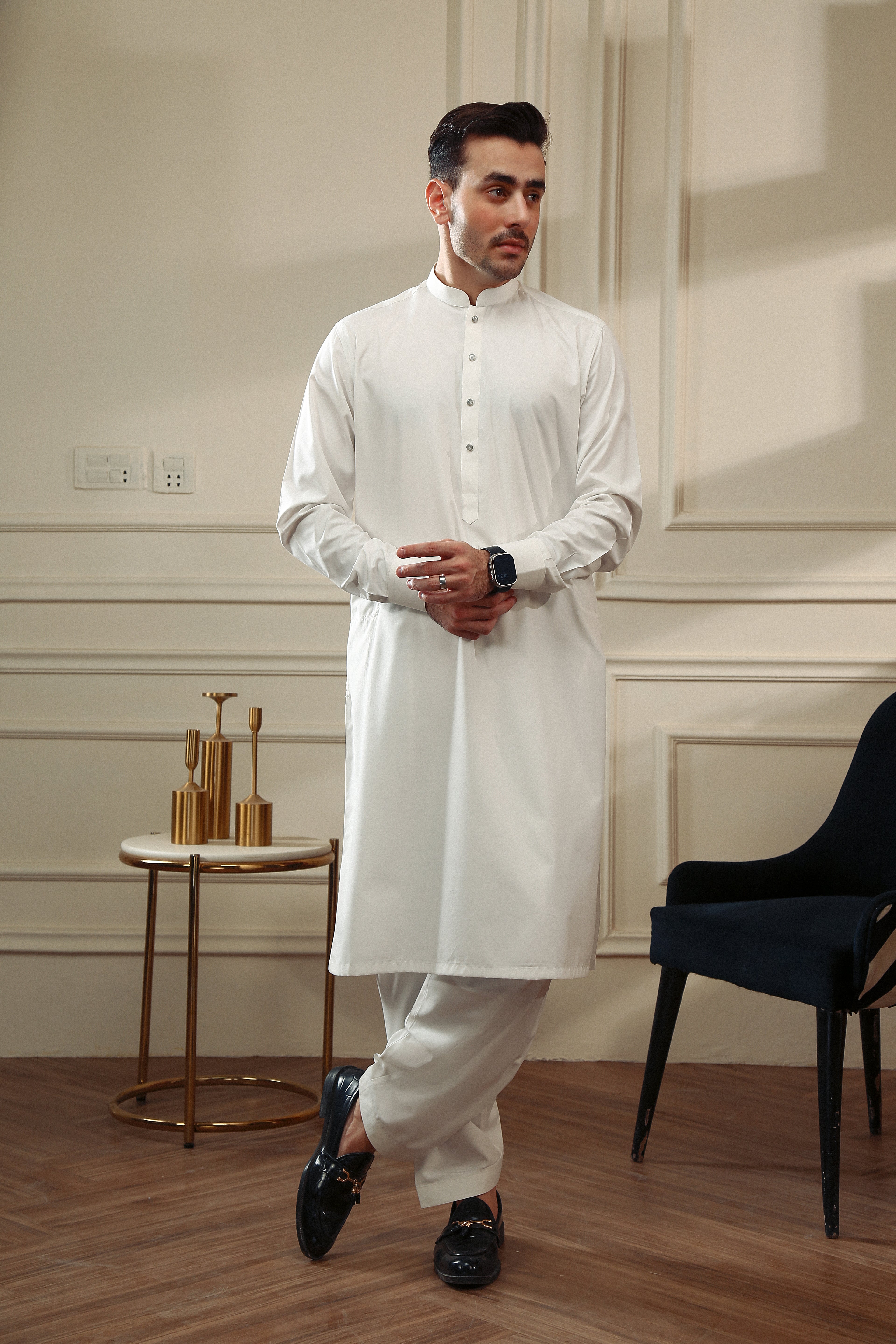 Off-White Wash & Wear Straight-Cut Shalwar Kameez (2-Piece) - Image 1